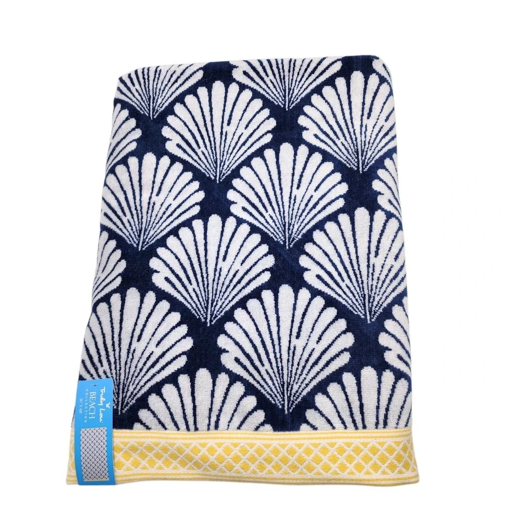 Truly Lou Beach Towel Shannon Shell Blue White Cotton 36x68 Pool Spa Absorbent